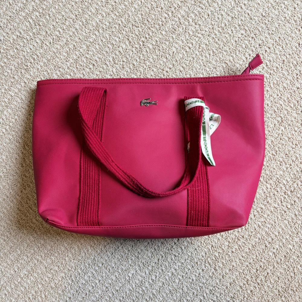 Lacoste L.12.12 Concept Zip Tote Bag Magenta Pink Pique PVC Shoulder Bag